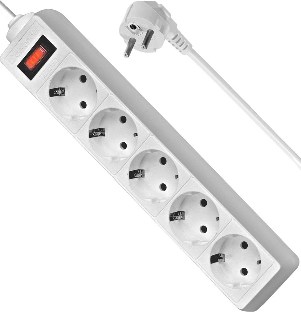 Surge protector Defender ES 1.8 1.8m, white, 5 outlets (99481)